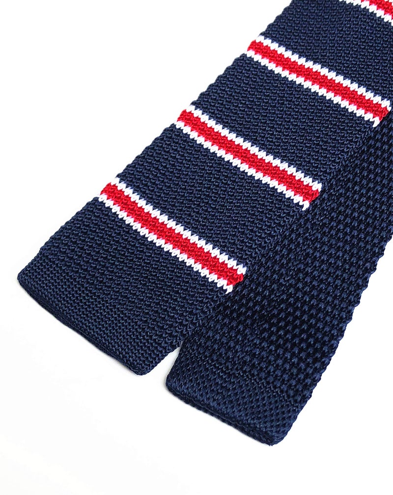 Secdtie Men's Stripe Navy Blue Woven Casual Preppy Stylish Tie Necktie Skinny 2.2" Flat-end Smart Sock Ties - Image 3
